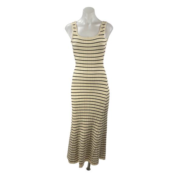 MIOU MUSE Dresses & Skirts - Miou Muse Women's Cream Black Stripe Ribbed Sleeveless Maxi Tank Dress Size S